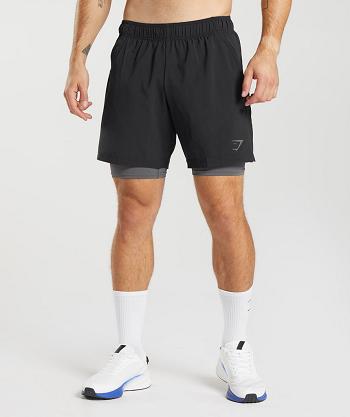 Pánské Šortky Gymshark Sportovní 7" 2 In 1 Černé Šedé | CZ 2848VRW